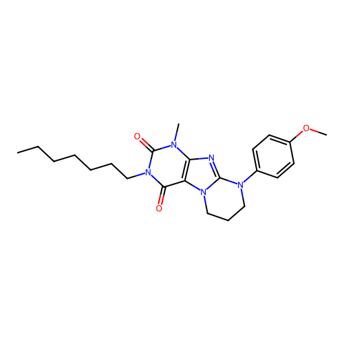 3-heptyl-9-(4-methoxyphenyl)-1-methyl-6,7,8,9-tetrahydropyrimido[2,1-f]purine-2,4(1H,3H)-dione structure