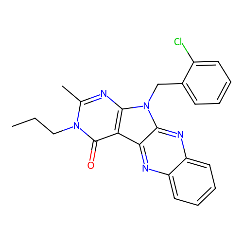 11-(2-chlorobenzyl)-2-methyl-3-propyl-3,11-dihydro-4H-pyrimido[5',4':4,5]pyrrolo[2,3-b]quinoxalin-4-one structure
