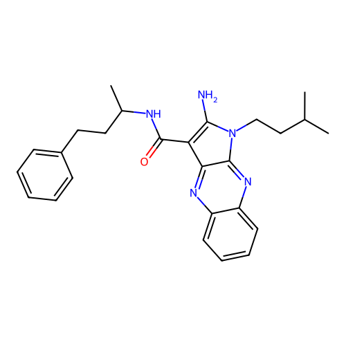 2-amino-1-(3-methylbutyl)-N-(4-phenylbutan-2-yl)pyrrolo[3,2-b]quinoxaline-3-carboxamide structure