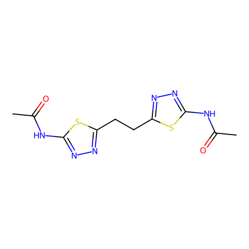 N,N'-(ethane-1,2-diyldi-1,3,4-thiadiazol-2-yl-5-ylidene)diacetamide structure