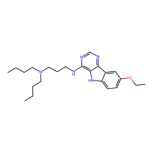 N,N-dibutyl-N'-(8-ethoxy-5H-pyrimido[5,4-b]indol-4-yl)propane-1,3-diamine structure