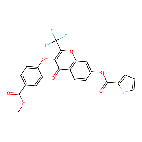 3-(4-(methoxycarbonyl)phenoxy)-4-oxo-2-(trifluoromethyl)-4H-chromen-7-yl thiophene-2-carboxylate structure