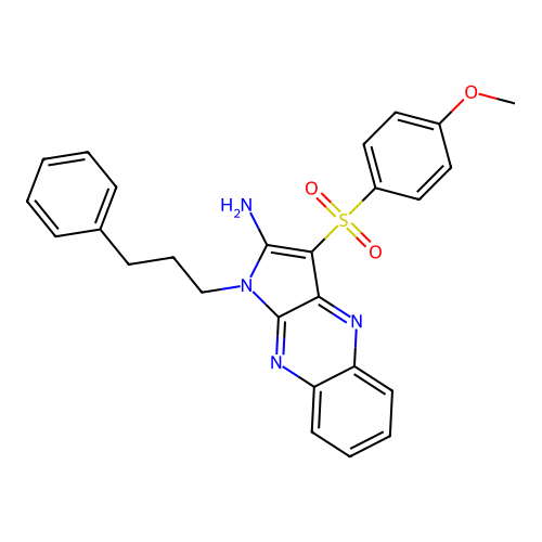 3-((4-methoxyphenyl)sulfonyl)-1-(3-phenylpropyl)-1H-pyrrolo[2,3-b]quinoxalin-2-amine structure
