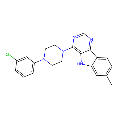 4-[4-(3-chlorophenyl)piperazin-1-yl]-7-methyl-5H-pyrimido[5,4-b]indole structure
