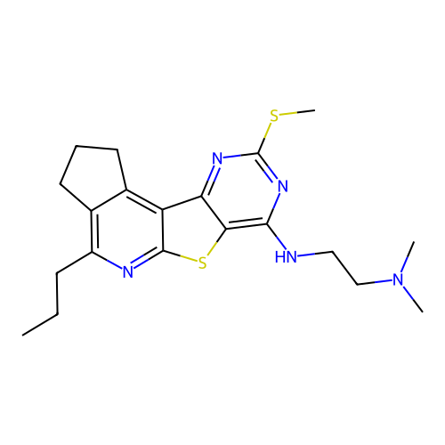 N,N-dimethyl-N'-[9-(methylsulfanyl)-4-propyl-2,3-dihydro-1H-cyclopenta[4',5']pyrido[3',2':4,5]thieno[3,2-d]pyrimidin-7-yl]ethane-1,2-diamine structure