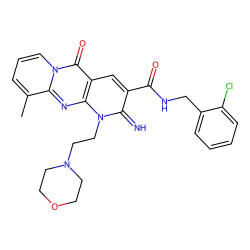 N-(2-chlorobenzyl)-2-imino-10-methyl-1-[2-(morpholin-4-yl)ethyl]-5-oxo-1,5-dihydro-2H-dipyrido[1,2-a:2',3'-d]pyrimidine-3-carboxamide structure