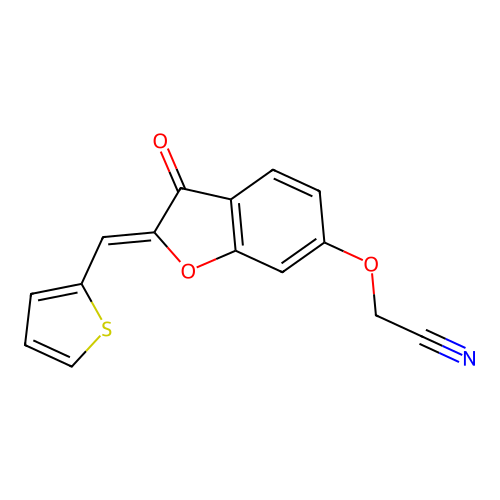 (Z)-2-((3-oxo-2-(thiophen-2-ylmethylene)-2,3-dihydrobenzofuran-6-yl)oxy)acetonitrile structure