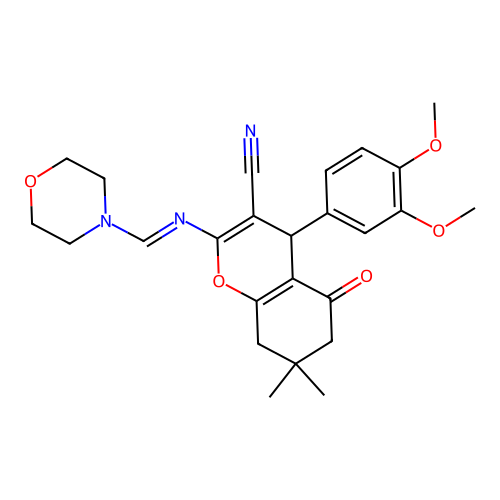 4-(3,4-Dimethoxy-phenyl)-7,7-dimethyl-2-{[1-morpholin-4-yl-meth-(E)-ylidene]-amino}-5-oxo-5,6,7,8-tetr ahydro-4H-chromene-3-carbonitrile structure