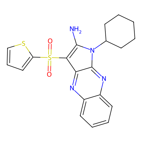 1-cyclohexyl-3-(thiophen-2-ylsulfonyl)-1H-pyrrolo[2,3-b]quinoxalin-2-amine structure
