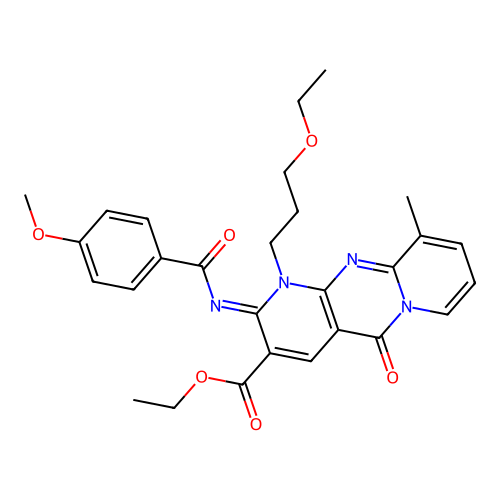 (Z)-ethyl 1-(3-ethoxypropyl)-2-((4-methoxybenzoyl)imino)-10-methyl-5-oxo-2,5-dihydro-1H-dipyrido[1,2-a:2',3'-d]pyrimidine-3-carboxylate structure