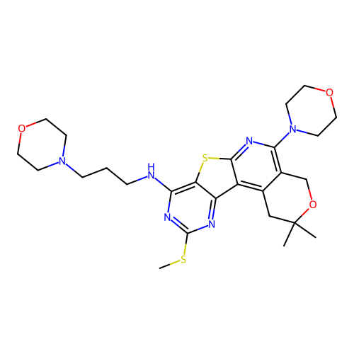 2,2-dimethyl-10-(methylsulfanyl)-5-(morpholin-4-yl)-N-[3-(morpholin-4-yl)propyl]-1,4-dihydro-2H-pyrano[4'',3'':4',5']pyrido[3',2':4,5]thieno[3,2-d]pyrimidin-8-amine structure