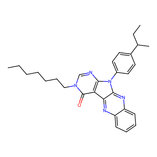 11-(4-(sec-butyl)phenyl)-3-heptyl-3H-pyrimido[5',4':4,5]pyrrolo[2,3-b]quinoxalin-4(11H)-one structure