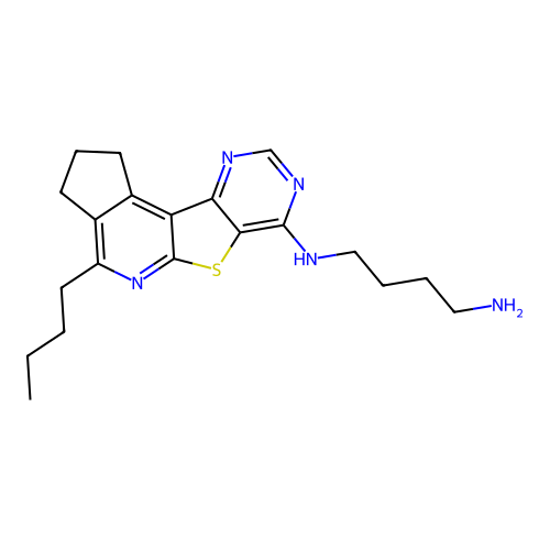 N-(4-butyl-2,3-dihydro-1H-cyclopenta[4',5']pyrido[3',2':4,5]thieno[3,2-d]pyrimidin-7-yl)butane-1,4-diamine structure