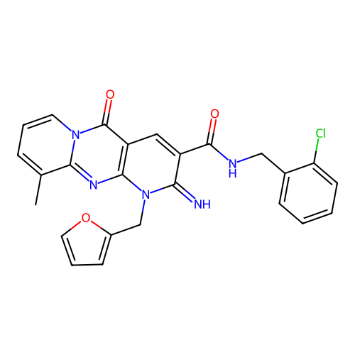 N-(2-chlorobenzyl)-1-(furan-2-ylmethyl)-2-imino-10-methyl-5-oxo-1,5-dihydro-2H-dipyrido[1,2-a:2',3'-d]pyrimidine-3-carboxamide structure