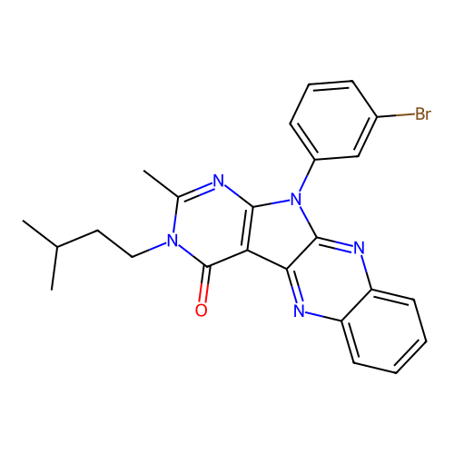 11-(3-bromophenyl)-2-methyl-3-(3-methylbutyl)-3,11-dihydro-4H-pyrimido[5',4':4,5]pyrrolo[2,3-b]quinoxalin-4-one structure