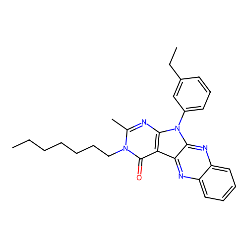11-(3-ethylphenyl)-3-heptyl-2-methyl-3,11-dihydro-4H-pyrimido[5',4':4,5]pyrrolo[2,3-b]quinoxalin-4-one structure