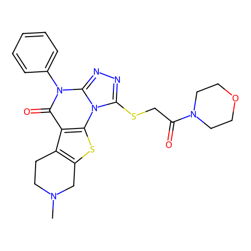 8-methyl-1-((2-morpholino-2-oxoethyl)thio)-4-phenyl-6,7,8,9-tetrahydropyrido[4',3':4,5]thieno[3,2-e][1,2,4]triazolo[4,3-a]pyrimidin-5(4H)-one structure