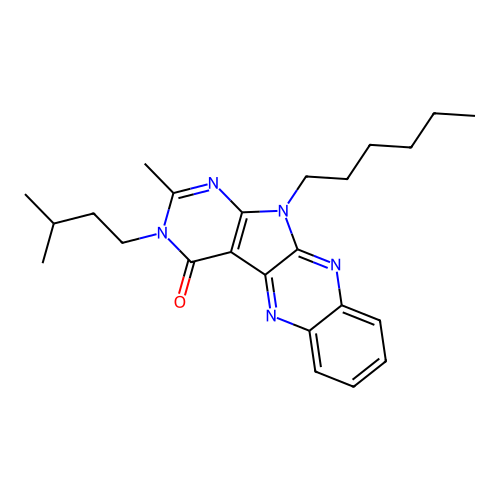 11-hexyl-3-isopentyl-2-methyl-3H-pyrimido[5',4':4,5]pyrrolo[2,3-b]quinoxalin-4(11H)-one structure