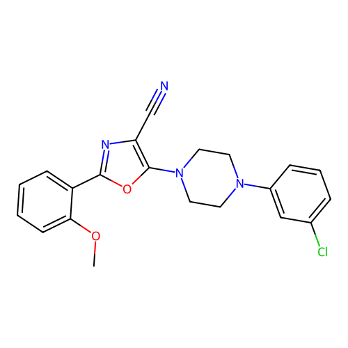 5-[4-(3-chlorophenyl)piperazin-1-yl]-2-(2-methoxyphenyl)-1,3-oxazole-4-carbonitrile structure