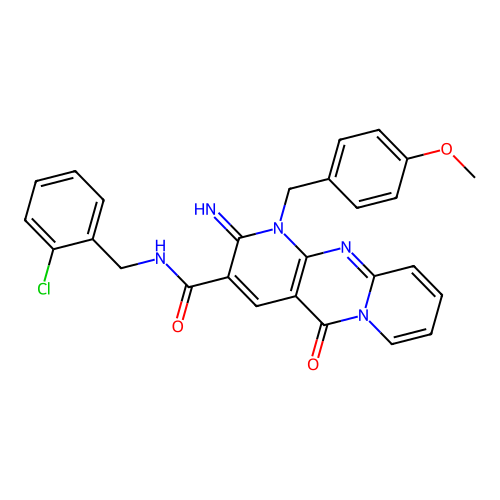 N-(2-chlorobenzyl)-2-imino-1-(4-methoxybenzyl)-5-oxo-1,5-dihydro-2H-dipyrido[1,2-a:2',3'-d]pyrimidine-3-carboxamide structure