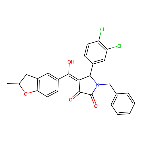 (4E)-1-benzyl-5-(3,4-dichlorophenyl)-4-[hydroxy(2-methyl-2,3-dihydro-1-benzofuran-5-yl)methylidene]pyrrolidine-2,3-dione structure