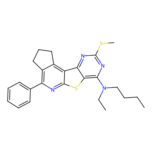 N-butyl-N-ethyl-9-(methylsulfanyl)-4-phenyl-2,3-dihydro-1H-cyclopenta[4',5']pyrido[3',2':4,5]thieno[3,2-d]pyrimidin-7-amine structure