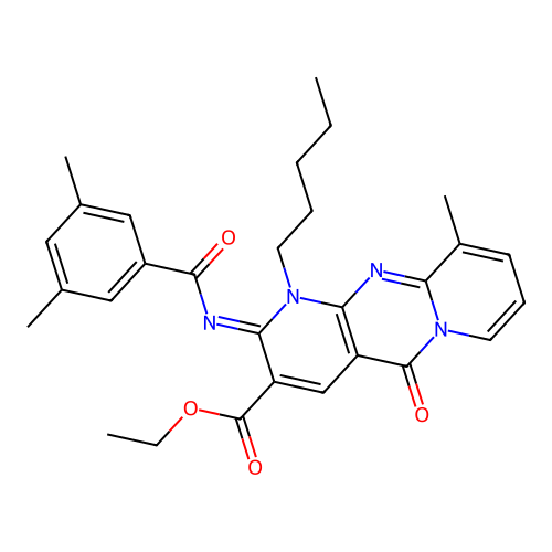 (Z)-ethyl 2-((3,5-dimethylbenzoyl)imino)-10-methyl-5-oxo-1-pentyl-2,5-dihydro-1H-dipyrido[1,2-a:2',3'-d]pyrimidine-3-carboxylate structure