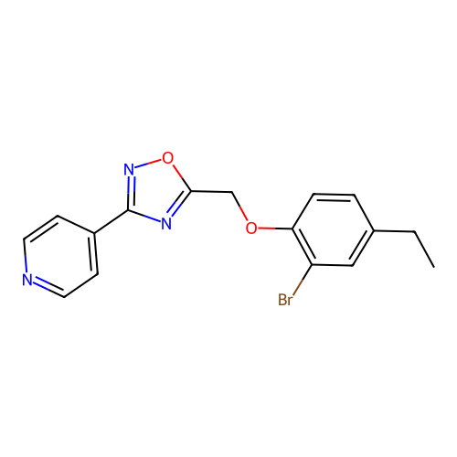 4-{5-[(2-Bromo-4-ethylphenoxy)methyl]-1,2,4-oxadiazol-3-yl}pyridine structure