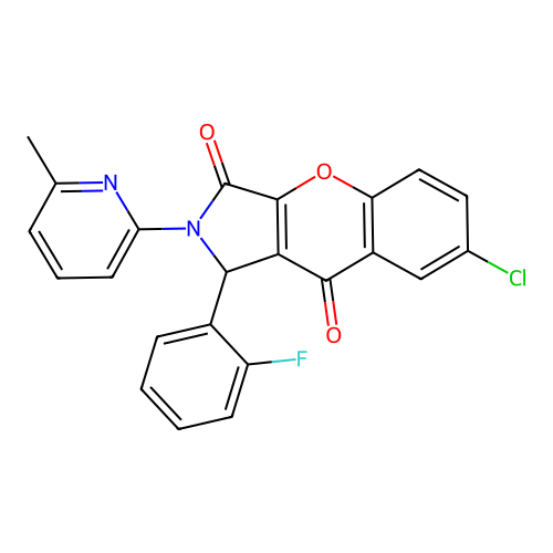 7-chloro-1-(2-fluorophenyl)-2-(6-methylpyridin-2-yl)-1,2-dihydrochromeno[2,3-c]pyrrole-3,9-dione structure
