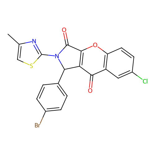 1-(4-bromophenyl)-7-chloro-2-(4-methyl-1,3-thiazol-2-yl)-1,2-dihydrochromeno[2,3-c]pyrrole-3,9-dione structure