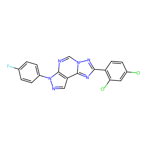 2-(2,4-dichlorophenyl)-7-(4-fluorophenyl)-7H-pyrazolo[4,3-e][1,2,4]triazolo[1,5-c]pyrimidine structure