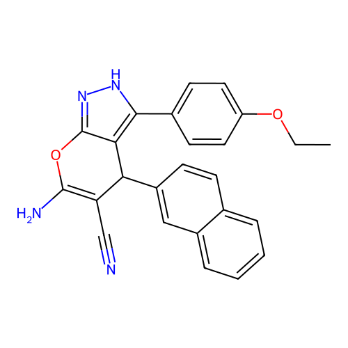 6-amino-3-(4-ethoxyphenyl)-4-(naphthalen-2-yl)-1,4-dihydropyrano[2,3-c]pyrazole-5-carbonitrile structure