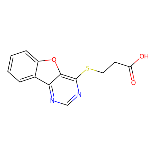 3-([1]Benzofuro[3,2-d]pyrimidin-4-ylsulfanyl)propanoic acid structure