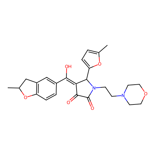 (4E)-4-[hydroxy-(2-methyl-2,3-dihydro-1-benzofuran-5-yl)methylidene]-5-(5-methylfuran-2-yl)-1-(2-morpholin-4-ylethyl)pyrrolidine-2,3-dione structure