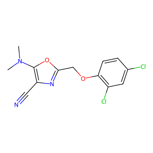 2-[(2,4-Dichlorophenoxy)methyl]-5-(dimethylamino)-1,3-oxazole-4-carbonitrile structure