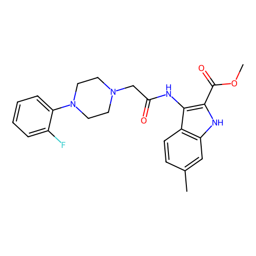 Methyl 3-[[2-[4-(2-fluorophenyl)piperazin-1-yl]acetyl]amino]-6-methyl-1H-indole-2-carboxylate structure