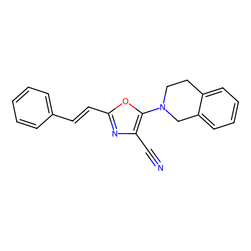 5-(3,4-dihydroisoquinolin-2(1H)-yl)-2-[(E)-2-phenylethenyl]-1,3-oxazole-4-carbonitrile structure