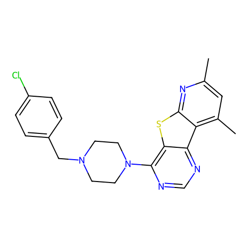 4-[4-(4-chlorobenzyl)piperazin-1-yl]-7,9-dimethylpyrido[3',2':4,5]thieno[3,2-d]pyrimidine structure