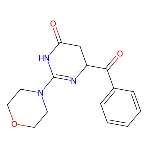 2-(morpholin-4-yl)-6-(phenylcarbonyl)-5,6-dihydropyrimidin-4(1H)-one structure