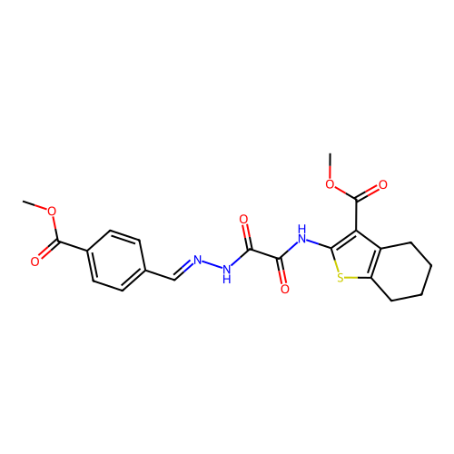 (E)-methyl 2-(2-(2-(4-(methoxycarbonyl)benzylidene)hydrazinyl)-2-oxoacetamido)-4,5,6,7-tetrahydrobenzo[b]thiophene-3-carboxylate structure