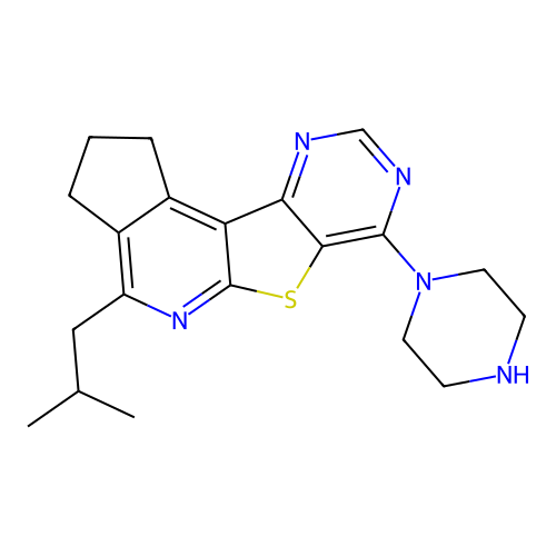 4-(2-methylpropyl)-7-(piperazin-1-yl)-2,3-dihydro-1H-cyclopenta[4',5']pyrido[3',2':4,5]thieno[3,2-d]pyrimidine structure