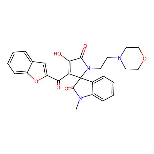 3'-(1-benzofuran-2-ylcarbonyl)-4'-hydroxy-1-methyl-1'-(2-morpholin-4-ylethyl)spiro[indole-3,2'-pyrrole]-2,5'(1{H},1'{H})-dione structure