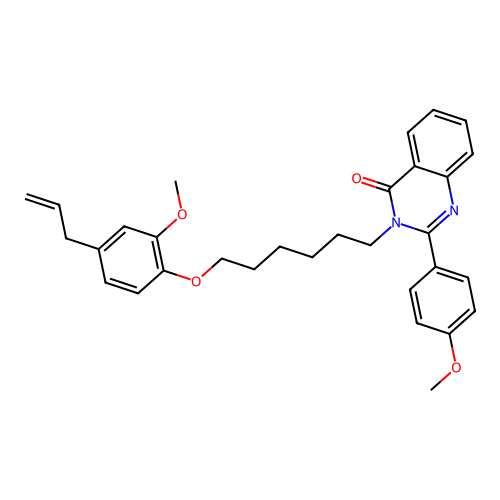 2-(4-methoxyphenyl)-3-[6-(2-methoxy-4-prop-2-enyl-phenoxy)hexyl]quinazolin-4-one structure