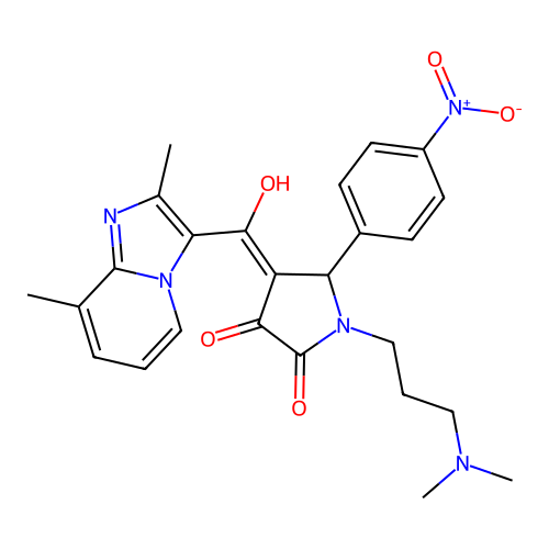 (4E)-1-[3-(dimethylamino)propyl]-4-[(2,8-dimethylimidazo[1,2-a]pyridin-3-yl)-hydroxymethylidene]-5-(4-nitrophenyl)pyrrolidine-2,3-dione structure