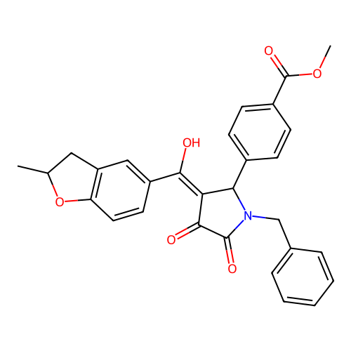 methyl 4-[1-benzyl-3-[hydroxy-(2-methyl-2,3-dihydro-1-benzofuran-5-yl)methylidene]-4,5-dioxopyrrolidin-2-yl]benzoate structure