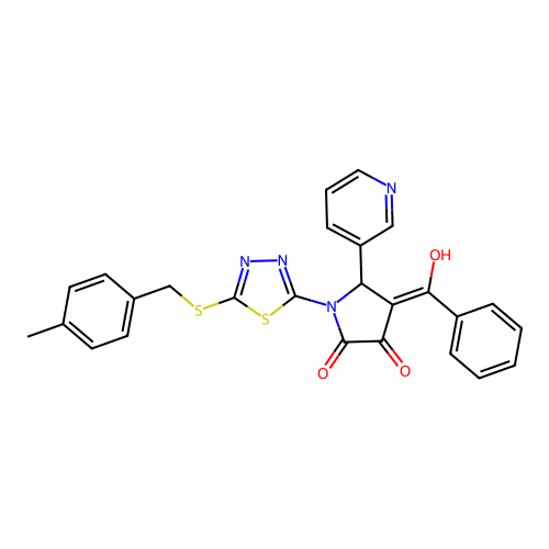 (4E)-4-[hydroxy(phenyl)methylidene]-1-[5-[(4-methylphenyl)methylsulfanyl]-1,3,4-thiadiazol-2-yl]-5-pyridin-3-ylpyrrolidine-2,3-dione structure