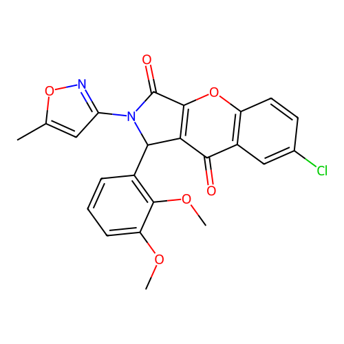 1-(2,3-dimethoxyphenyl)-7-chloro-2-(5-methylisoxazol-3-yl)chromeno[2,3-c]3-pyr roline-3,9-dione structure