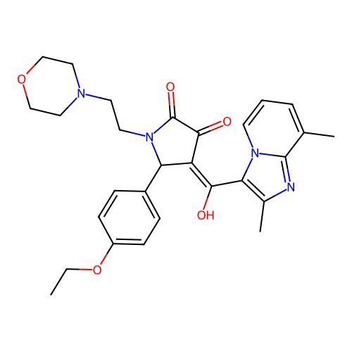 (4E)-4-[(2,8-dimethylimidazo[1,2-a]pyridin-3-yl)-hydroxymethylidene]-5-(4-ethoxyphenyl)-1-(2-morpholin-4-ylethyl)pyrrolidine-2,3-dione structure