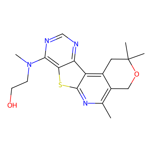 2-(methyl(2,2,5-trimethyl-2,4-dihydro-1H-pyrano[4'',3'':4',5']pyrido[3',2':4,5]thieno[3,2-d]pyrimidin-8-yl)amino)ethanol structure