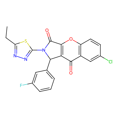 7-chloro-2-(5-ethyl-1,3,4-thiadiazol-2-yl)-1-(3-fluorophenyl)-1,2-dihydrochromeno[2,3-c]pyrrole-3,9-dione structure